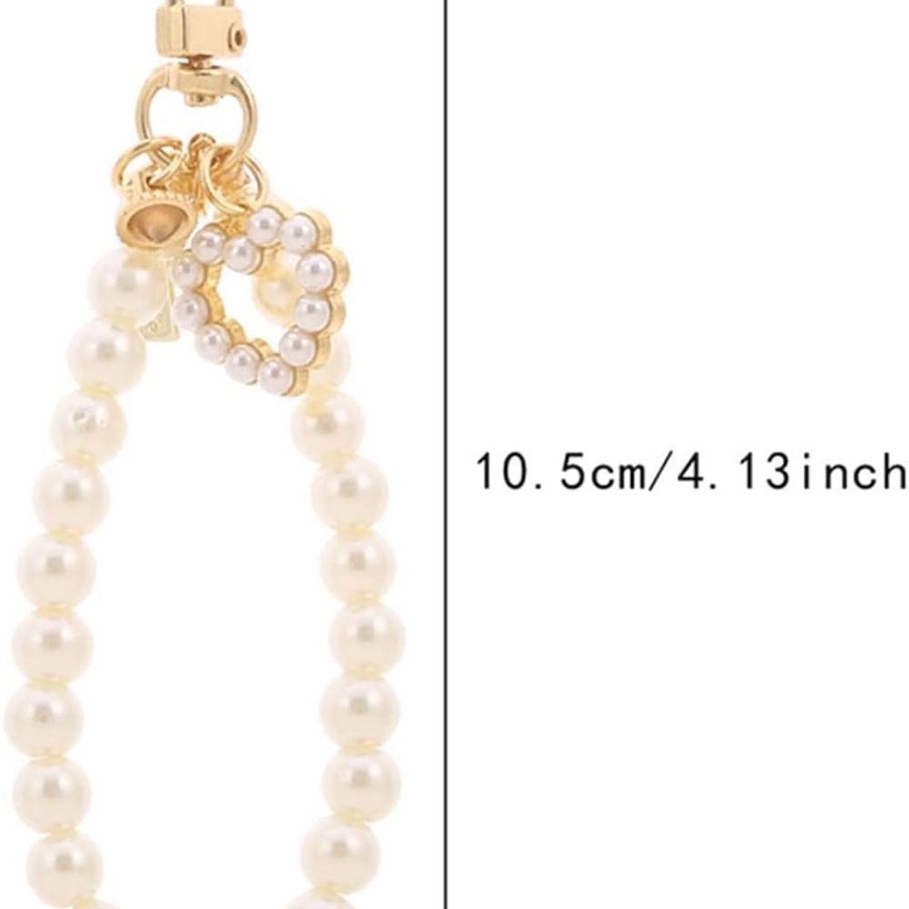 Gold and Pearl Heart Bag Charm Key holder - Picture 3 of 7